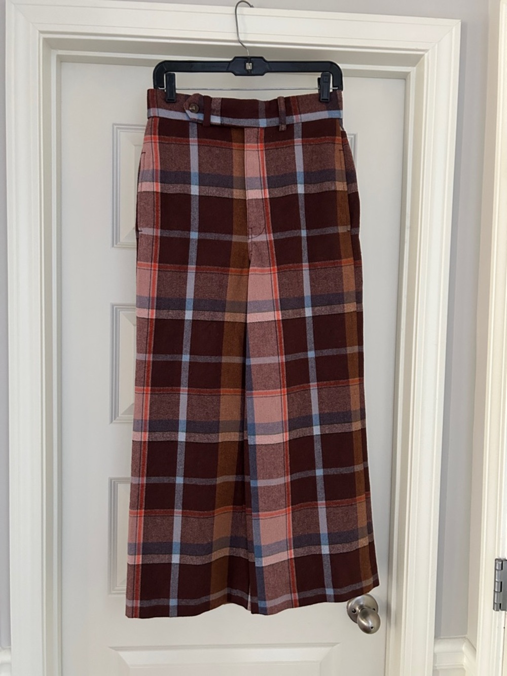 Urban Outfitters Plaid Cropped Wide-Leg Pants in Burgundy, Pink & Blue